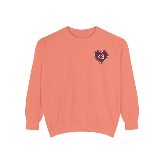 Garment-Dyed Sweatshirt with <3 Heart Patch — Cozy Valentine Pullover