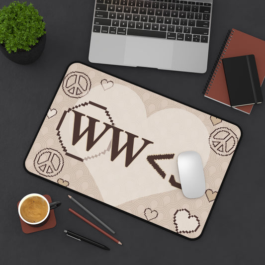 WW<3 Peace & Hearts Desk Mat — Neutral Retro Vibe Mouse Pad